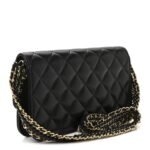 Lambskin Quilted Flap Shoulder Bag Chain Black - Image 3