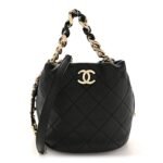 Lambskin Quilted Resin Bi-Color Chain Bucket Bag Black