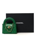 Shiny Aged Calfskin Quilted Mini Nano Kelly Shopper Green - Image 11