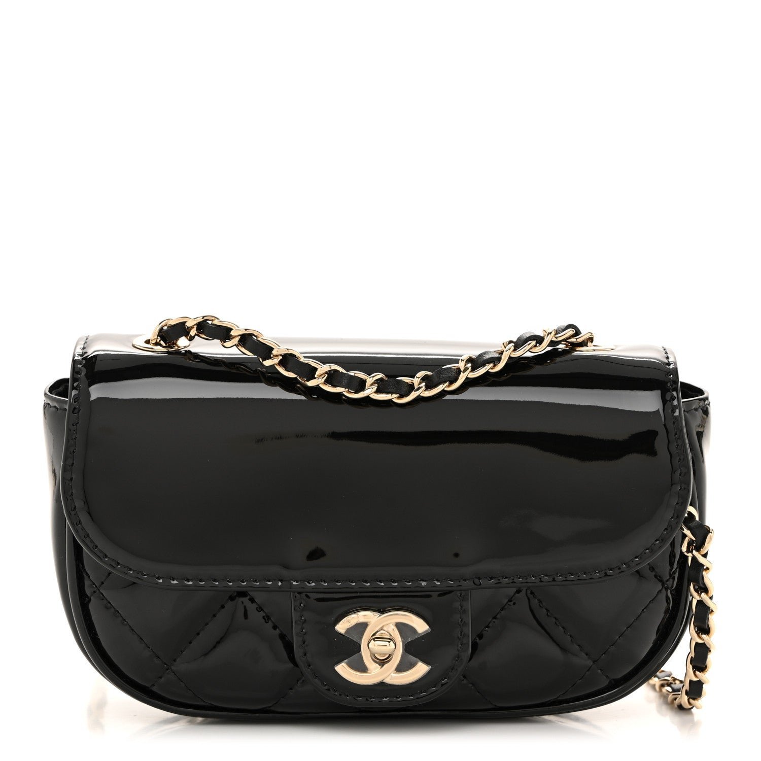 c48adace46991951bbace9435d26dd2a.jpg Patent Calfskin Quilted Mini Clutch Black - Image 1