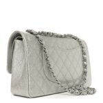 Glittered Metallic Caviar Quilted Medium Double Flap Silver - Image 3
