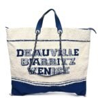 Mixed Fibers Lambskin Venise Biarritz Maxi Tote Blue White