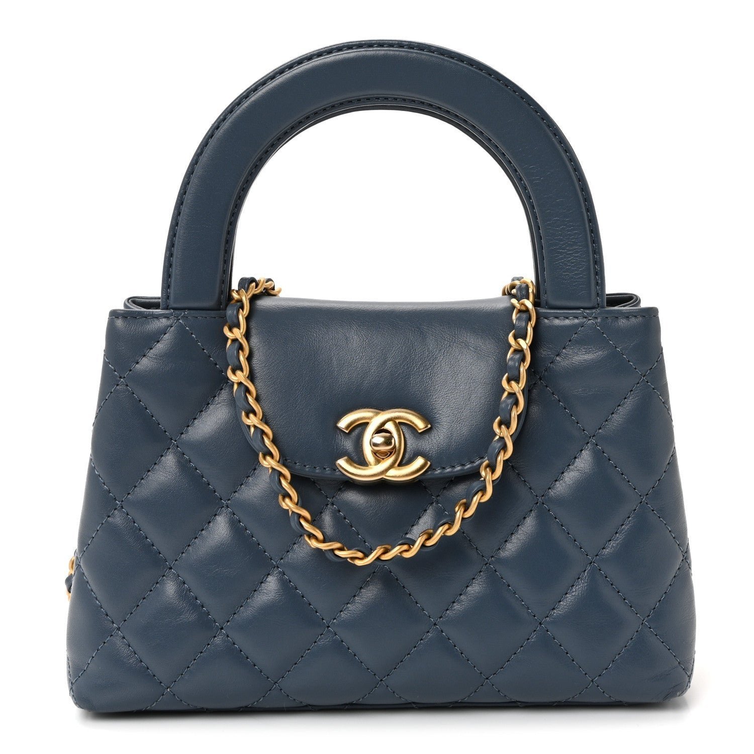 c5ef5e387f8345a08203c3c0f03630cb.jpg Shiny Aged Calfskin Quilted Nano Kelly Shopper Dark Blue - Image 1