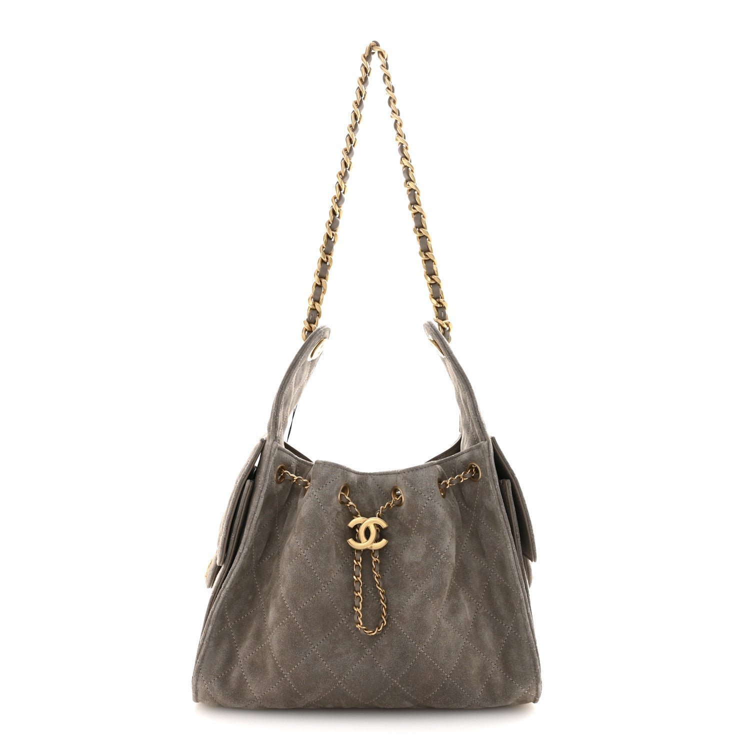 c7bb504fd80ffd8676bb1dfbe59fbc2f.jpg Suede Quilted Small Chanel 25 Handbag Dark Grey - Image 1