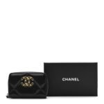 Lambskin Quilted Chanel 19 Zip Around Coin Purse Wallet Black - Image 9