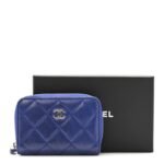 Lambskin Quilted Zip Around Coin Purse Wallet Blue - Image 14