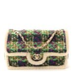 Tweed Shearling Large Flap Bag Green Purple Ecru Brown