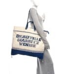 Mixed Fibers Lambskin Venise Biarritz Maxi Tote Blue White - Image 2
