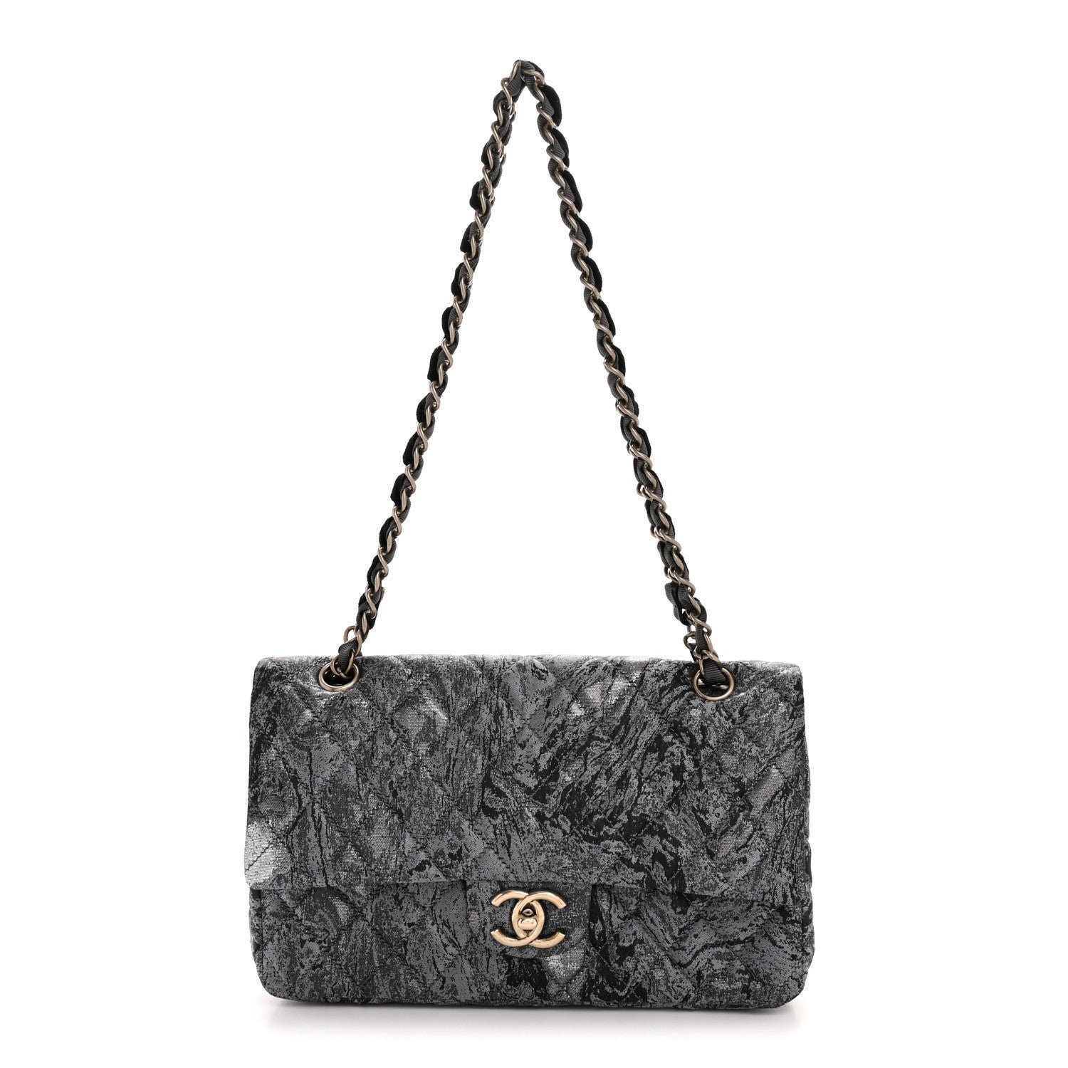 ca2c4c215669b257c912db1e3f57d5fe.jpg Metallic Brocade Quilted Medium Double Flap Dark Grey - Image 1