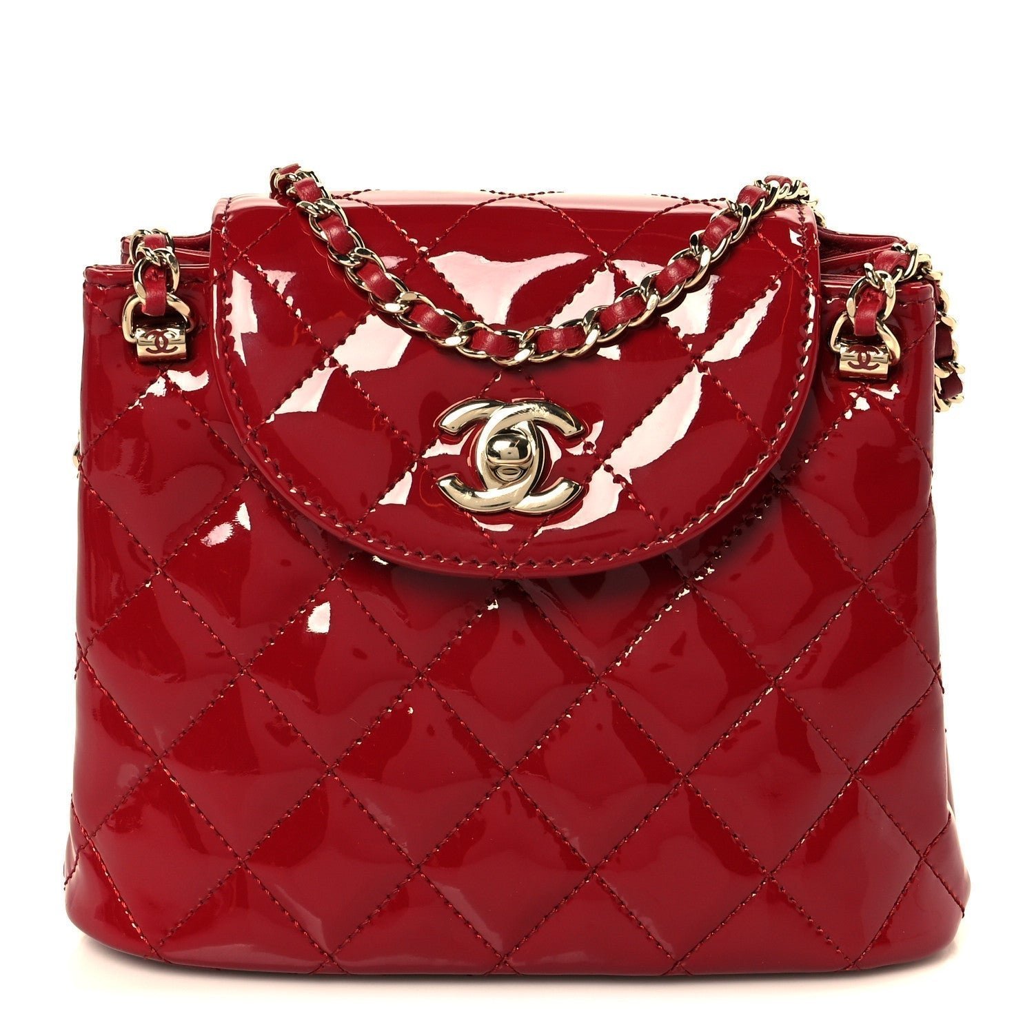 ca5da14d398217d84cd1ef4a0f715d0e.jpg Patent Quilted Shiny Coco Small Flap Hobo Red - Image 1