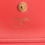 Shiny Lambskin Quilted Card Holder On Chain Pink - Image 6