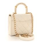 Lambskin Handle Crush Top Handle Flap Bag White - Image 3