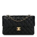 Lambskin Quilted Small Double Flap Black