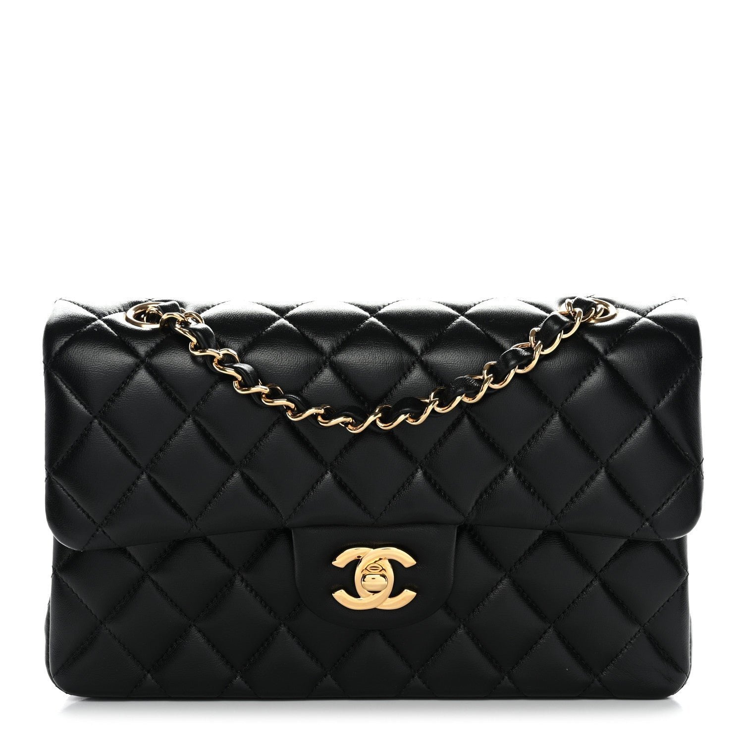 ccf5927b4a3ad7449b3eac81a4af3b3c.jpg Lambskin Quilted Small Double Flap Black - Image 1