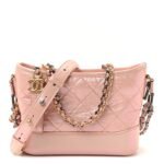 Iridescent Aged Calfskin Quilted Small Gabrielle Hobo Rose