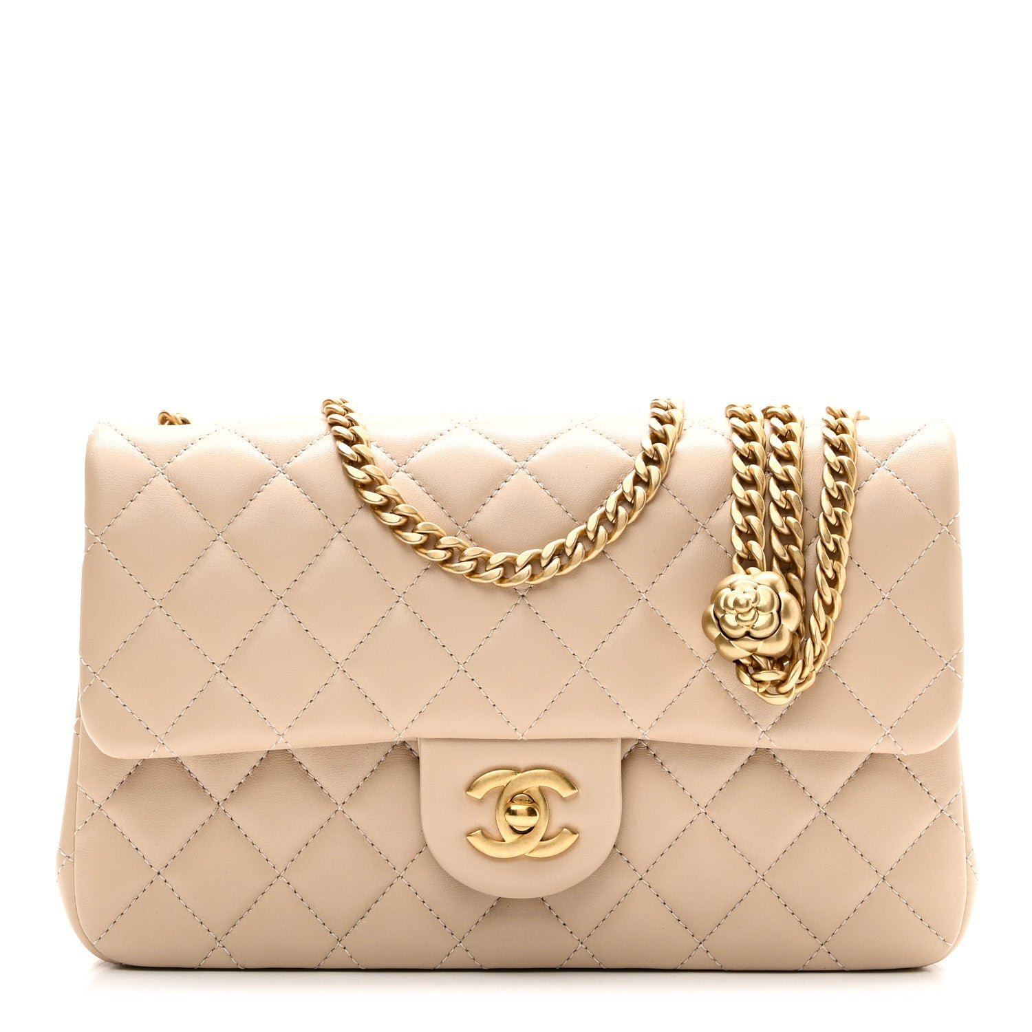 d43148e82f9ac02546a0fcb8c4fcdf12.jpg Lambskin Quilted Small Sweet Camellia Flap Beige - Image 1