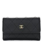 Goatskin Quilted Flap Card Holder Black