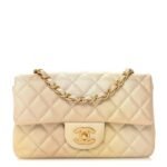 Metallic Goatskin Quilted Mini Rectangular Flap Gold