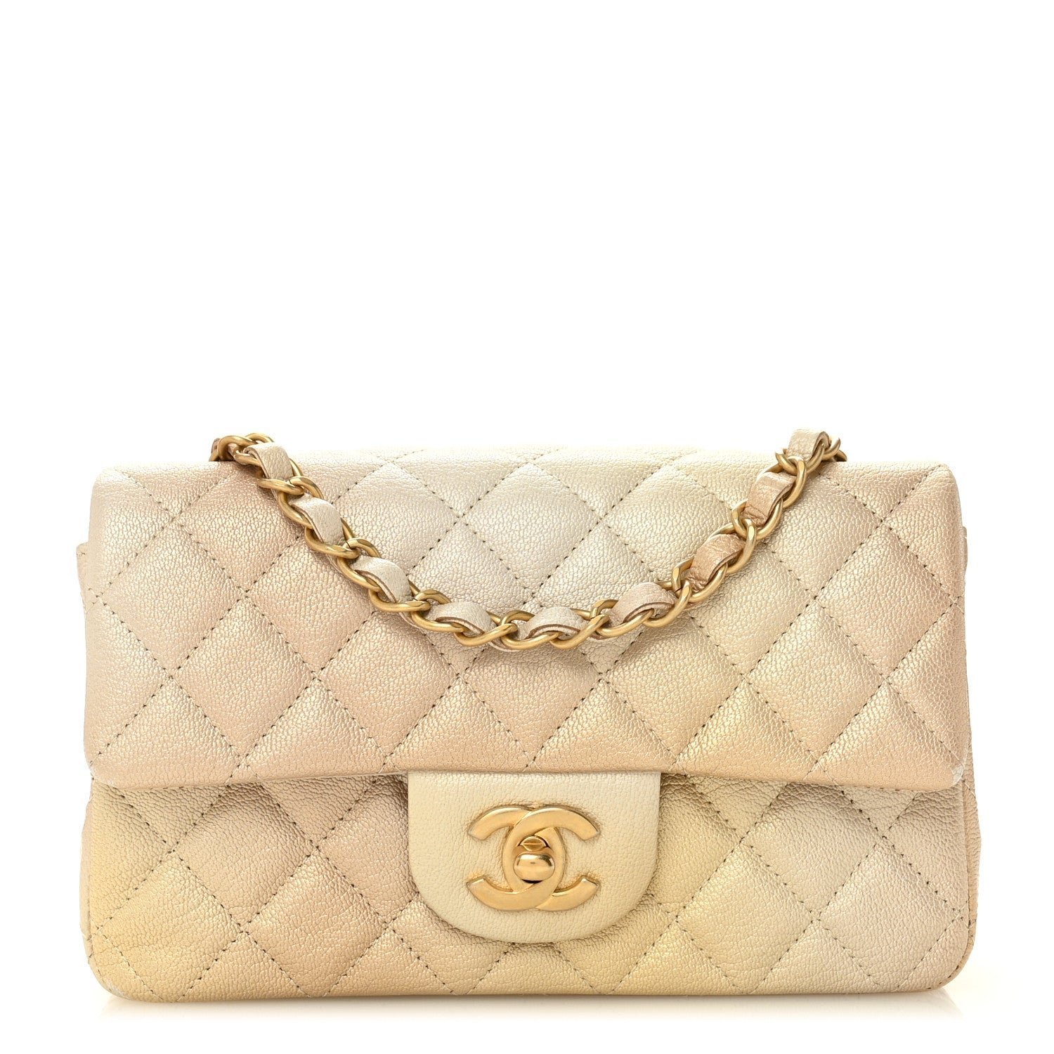 d8e9eec2997b8648d0fe492bb63f424d.jpg Metallic Goatskin Quilted Mini Rectangular Flap Gold - Image 1