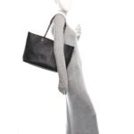 Perforated Grained Calfskin Large Shopping Tote Black - Image 2