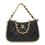 Lambskin Quilted Chain Around Top Handle Mini Bag Black