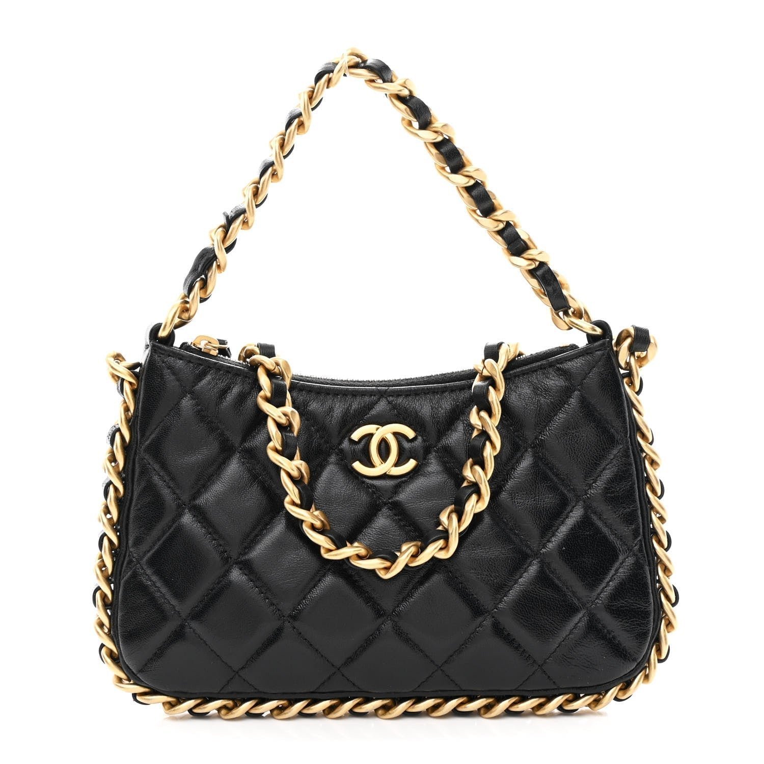 db0b4ebe7ee548c163ffe871af60eda9.jpg Lambskin Quilted Chain Around Top Handle Mini Bag Black - Image 1