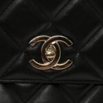 Lambskin Quilted Large Trendy CC Dual Handle Flap Bag Black - Image 12