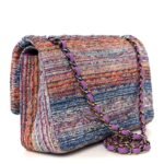 Tweed Quilted Medium Double Flap Blue Pink Orange - Image 3