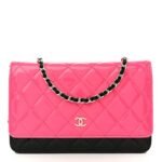 Patent Quilted Bi-Color Wallet On Chain WOC Pink Black
