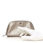 Metallic Calfskin Diamond Embossed Cosmetic Pouch Pink - Image 2