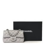 Lambskin Quilted Mini Rectangular Flap Grey - Image 12