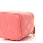 Lambskin Quilted Crystal Top Handle Mini Vanity Case With Chain Coral - Image 10