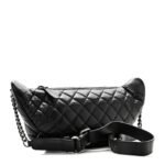 Lambskin Quilted Banane Waist Bag Fanny Pack Black - Image 3