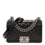 Patent Calfskin Quilted Small Boy Flap Black
