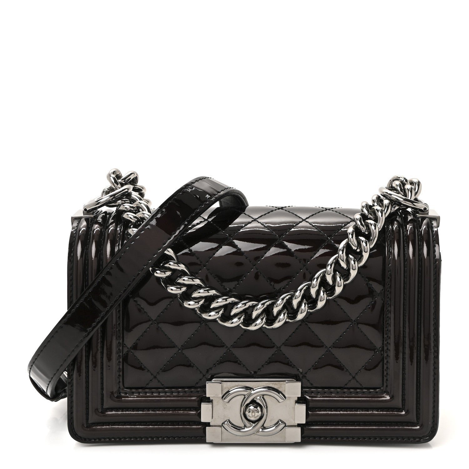 e3e19d3f582a6111d68e5aa704d87576.jpg Patent Calfskin Quilted Small Boy Flap Black - Image 1