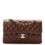 Lambskin Quilted Small Double Flap Dark Brown