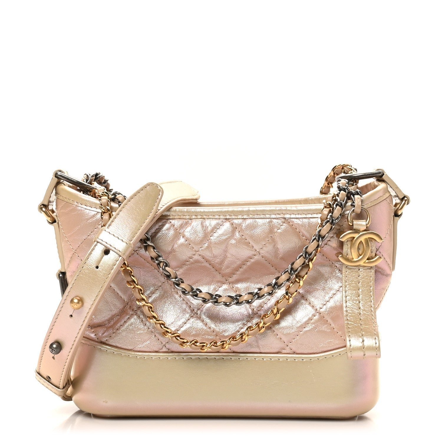 e53fb88f78916f315d168a1f576e67f5.jpg Iridescent Aged Calfskin Quilted Small Gabrielle Hobo Light Pink - Image 1
