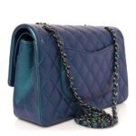 Metallic Lambskin Quilted Medium Double Flap Turquoise - Image 3