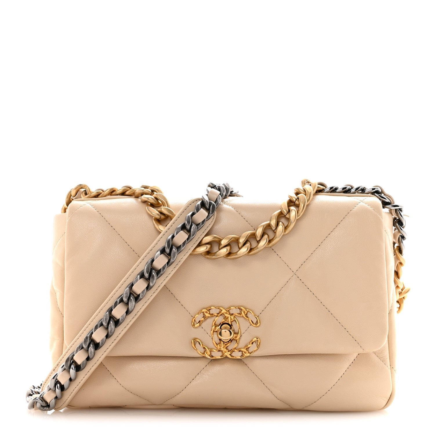 e6b9ae8f9e48922bbf291c20ba1102c4.jpg Goatskin Quilted Medium Chanel 19 Flap Beige - Image 1