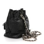 Lambskin Quilted Double Pocket Drawstring Backpack Black - Image 3
