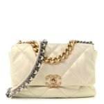 Iridescent Calfskin Quilted Large Chanel 19 Flap White