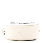Tweed Quilted Round Filigree Pouch With Chain White Black - Image 4