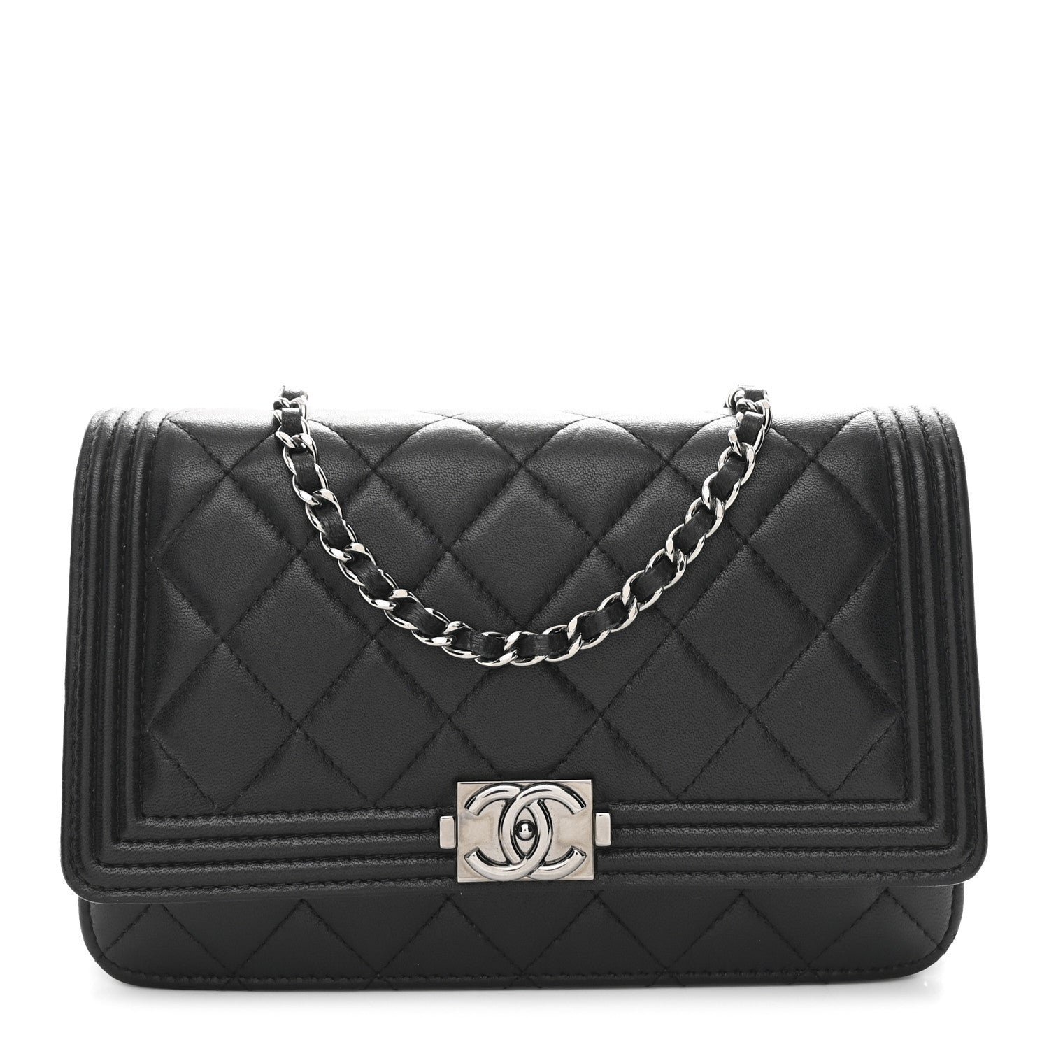 ea96d6ebf3389fee031639e978e3dad7.jpg Lambskin Quilted Boy Wallet On Chain WOC Black - Image 1