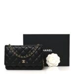 Lambskin Quilted Wallet On Chain WOC Black - Image 12