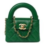 Shiny Aged Calfskin Quilted Mini Nano Kelly Shopper Green