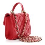 Lambskin Quilted Top Handle Flap Clutch With Chain Red - Image 2