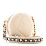 Lambskin Quilted Chanel 19 Round Clutch With Chain White - Image 3
