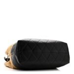 Suede Calfskin Shiny Lambskin Quilted Small Shopping Bag Beige Black - Image 4