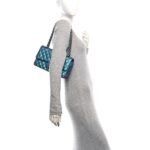 Metallic Lambskin Quilted Medium Double Flap Turquoise - Image 2