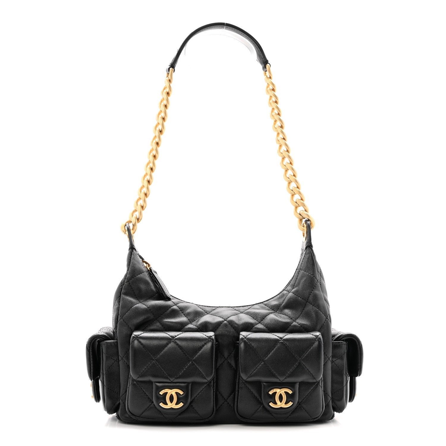 f443d59a189120ad5d573c806c63d8ab.jpg Shiny Lambskin Quilted Trendy Pockets Hobo Black - Image 1